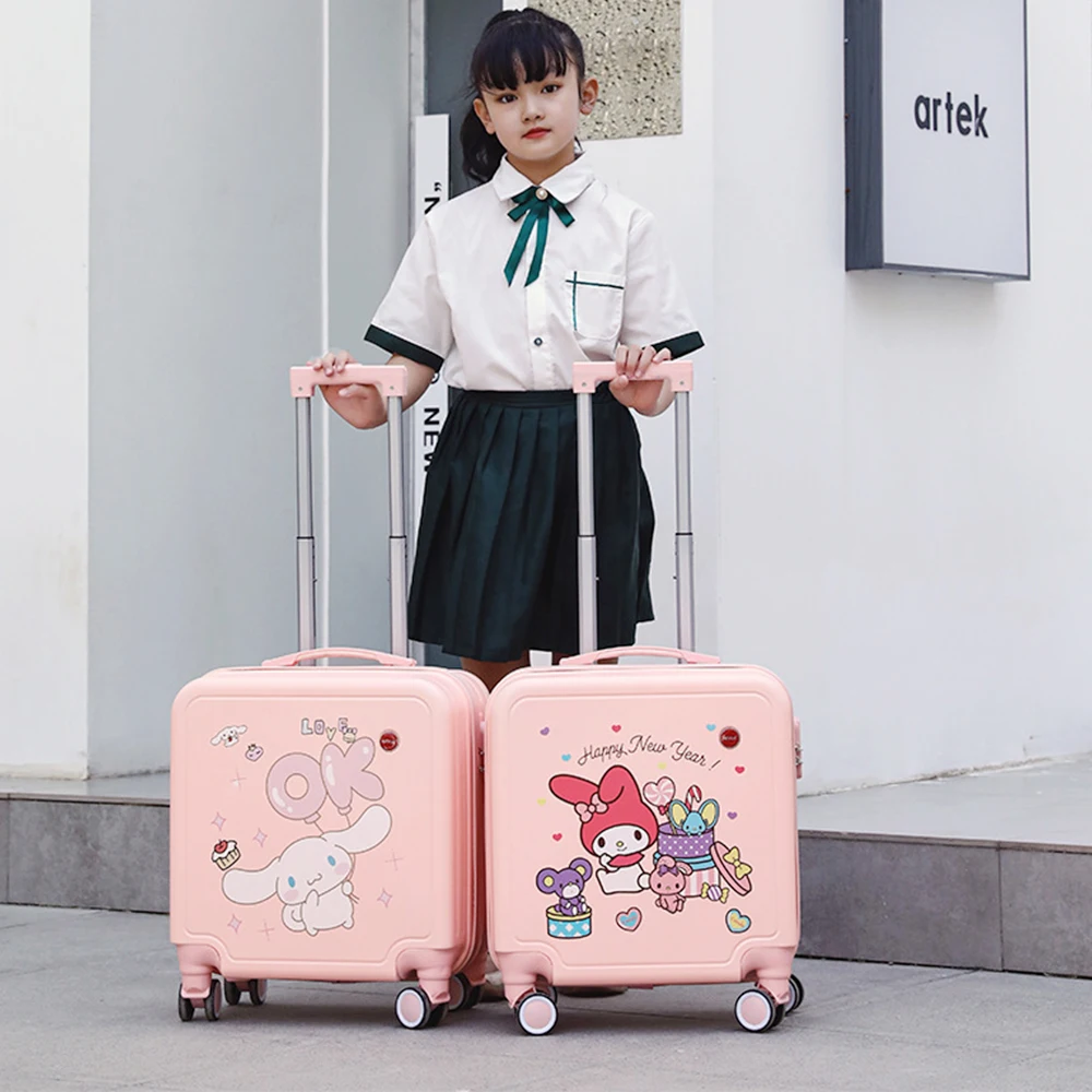 Cartoon Sanrioed Cinnamoroll Suitcase 20 Inches Trolley Case Anime Kuromi My Melody Mute Universal Wheel Student Travel Storage