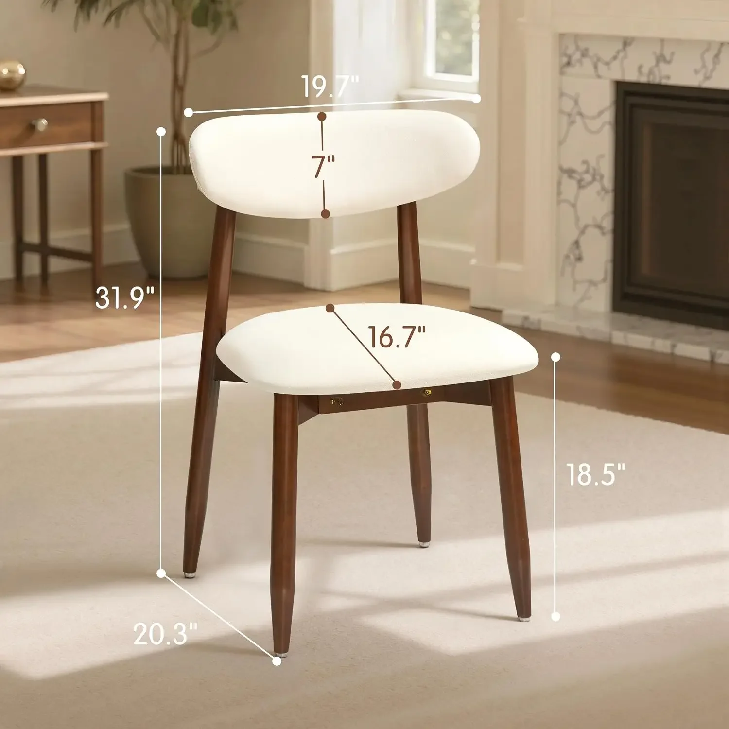 Dining Chairs Set of 4, Upholstered Wooden Dining Room Chairs, Mid Century Modern Fabric Kitchen Chair with Ergonomic Curved Bac