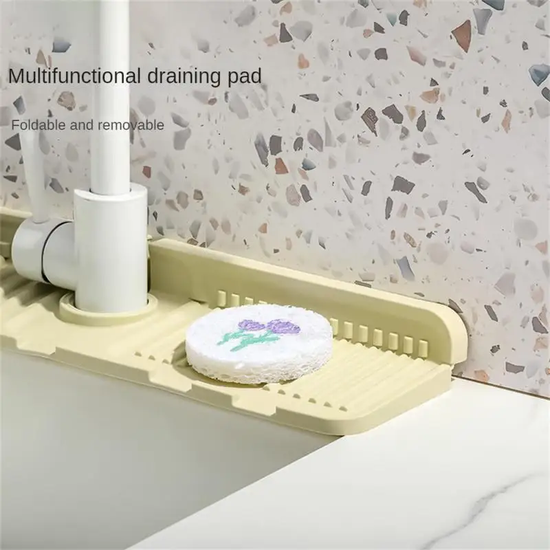 Estera de drenaje de grifo de silicona suave ajustable a prueba de salpicaduras, estante de almacenamiento portátil para encimera de baño, accesorios para el hogar