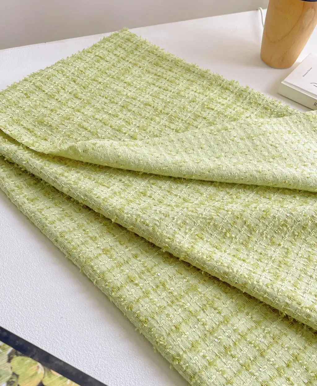 Avocado Green Color Stripes Woven Faux Wool Fabric Women's Clothing Fall Winter Coat Skirt Overcoat Fabric