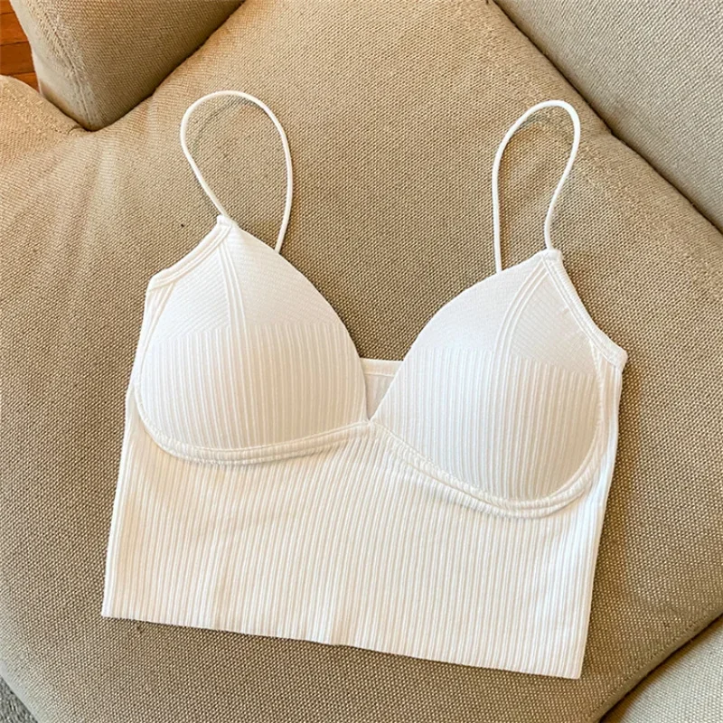 Canotta con scollo a V Reggiseno push up elasticizzato sexy da donna con pettorali Top corto lavorato a maglia per top corto da donna Bralette Y2k