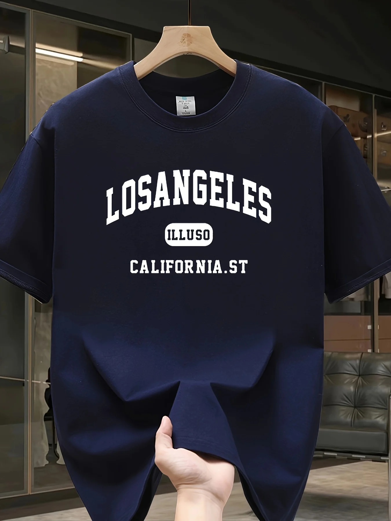 Los Angeles Letter T-shirt Round Neck Top Simple Round Neck Comfortable Breathable Short Sleeved Trendy Street Top