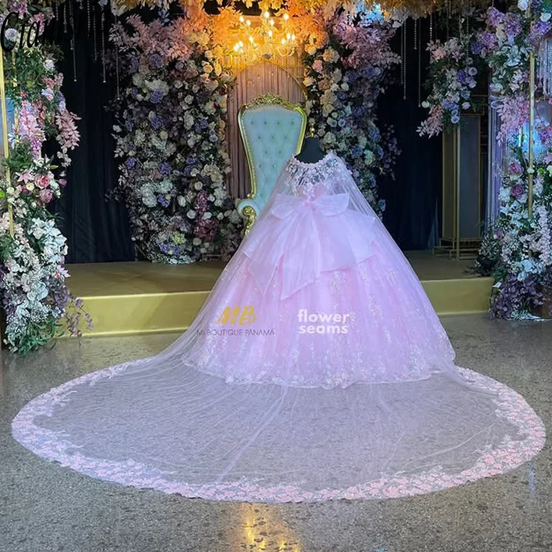 الوردي الأميرة Quinceanera فستان أزياء من الدانتل الحبيب رابطة عنق شال حزب فستاين سهرة/فساتين الحفلات vestidos de 15 quinceañera