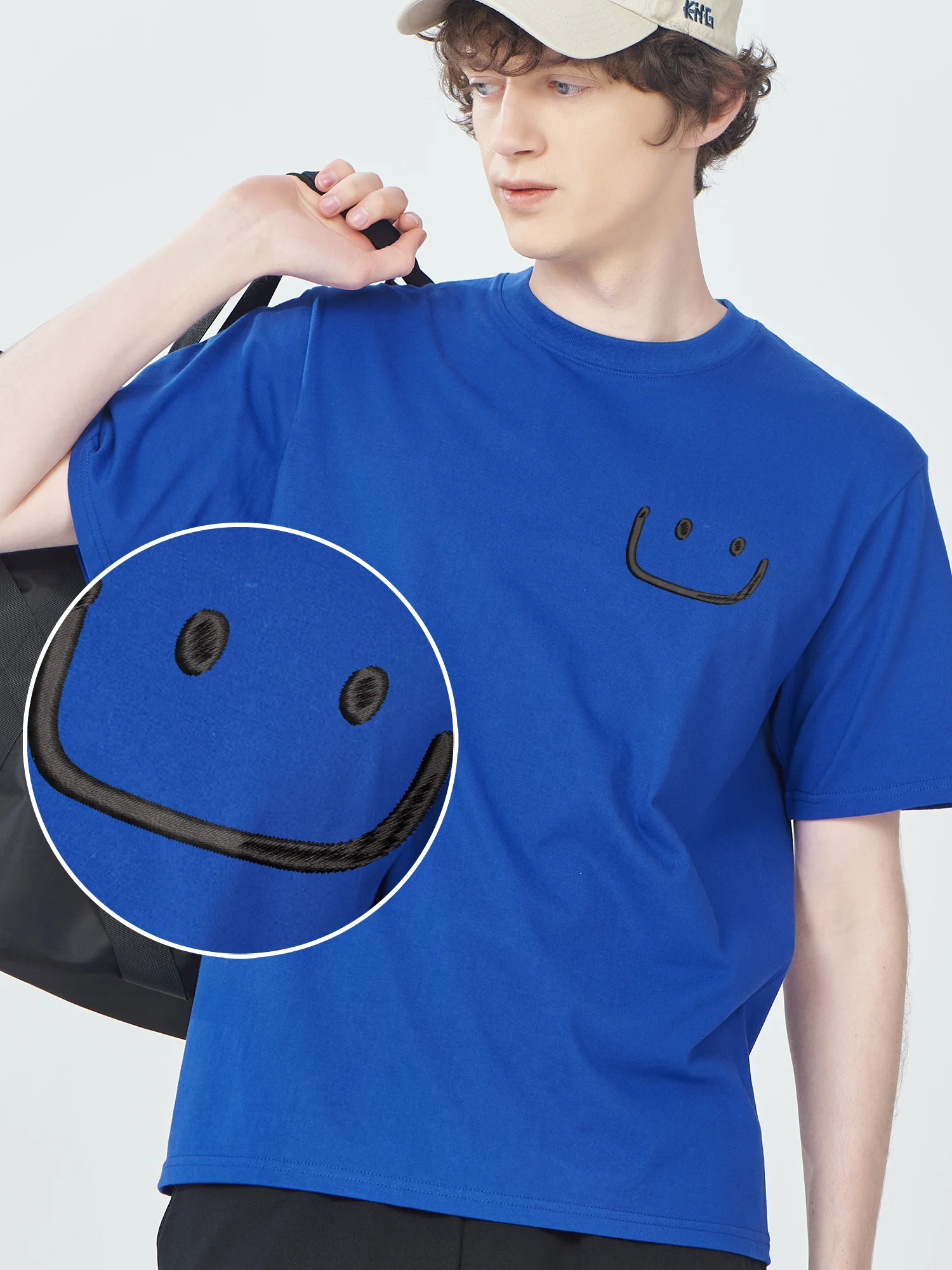 

Smile Drawing Symbols 100% Cotton Embroidered Design Short Sleeve High Quality Fashion Casual Short Sleeve For Men Women