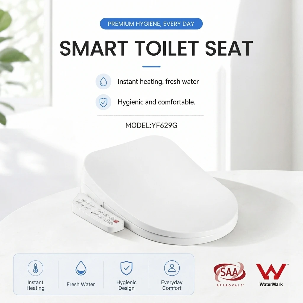 Watermark SAA Certified Heated Smart Bidet Toilet Seat Cover With Side Control Panel Remote Control PP Material 1 Year Warranty
