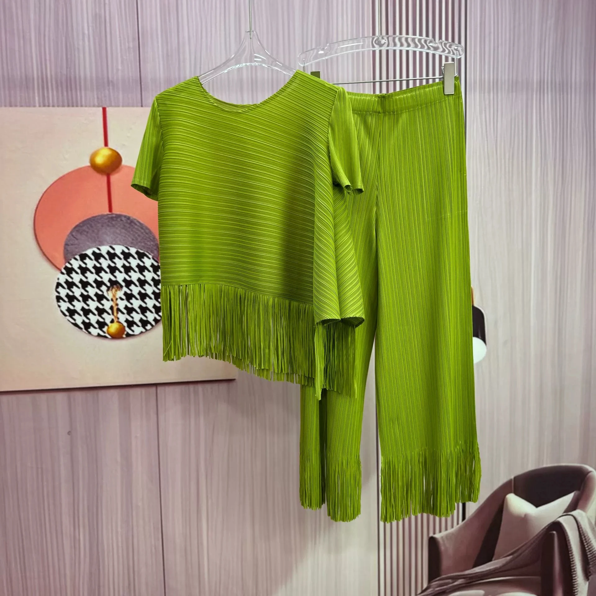 Großer, kurzärmliger Anzug mit Quasten, lässig, neuer, unregelmäßiger, einfarbiger, lockerer, lässiger zweiteiliger Anzug-GZXX1035