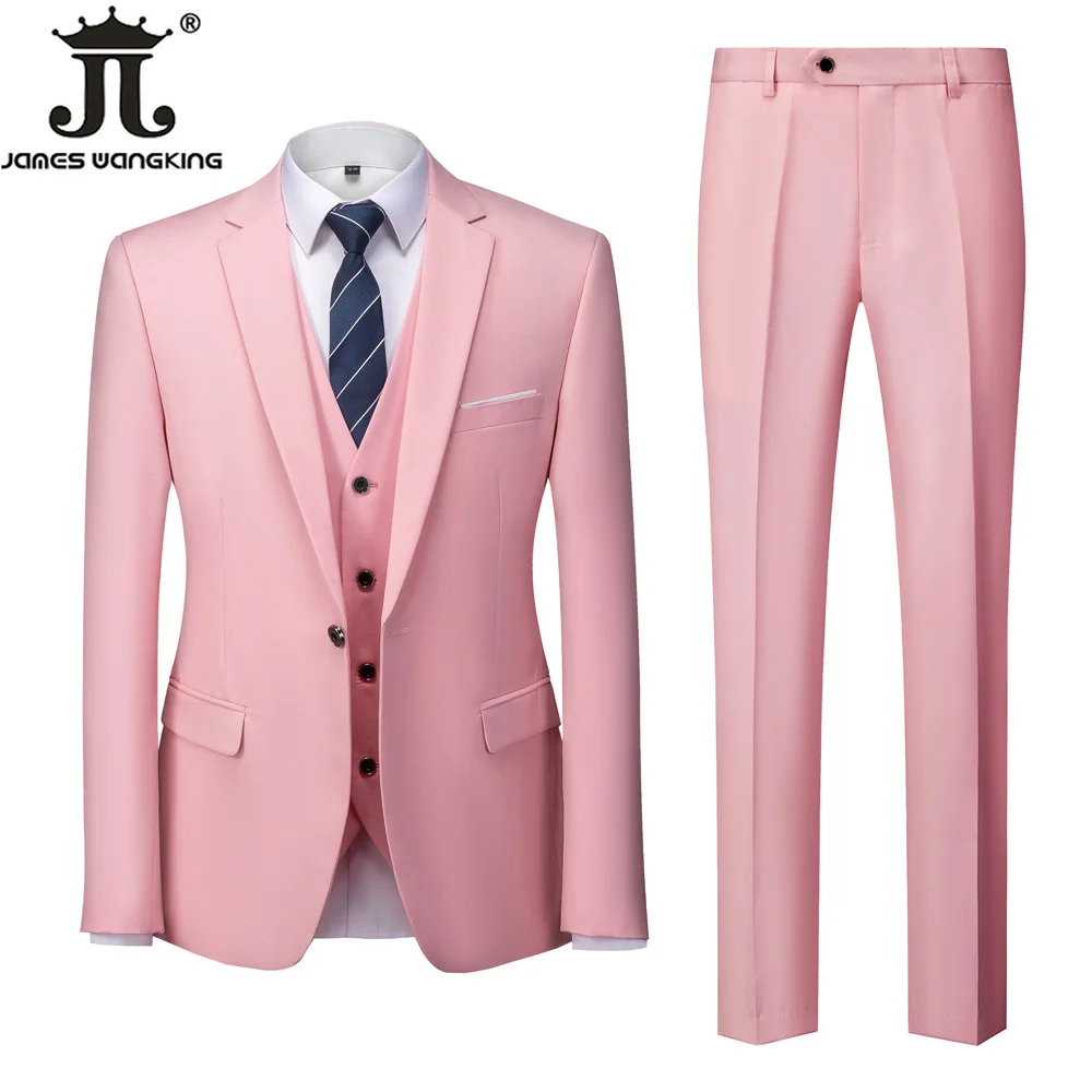 18 Color M-6XL ( Jacket + Vest + Pants ) Boutique Solid Color Men's Official Business Suit Bride's Wedding Dress Party Male Suit