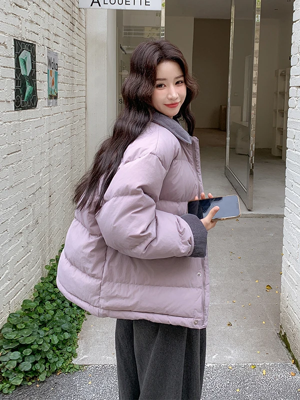 퍼플 웜 90 화이트 듀 다운 자켓 여성용 겨울 패션 한국 스타일 안티에이징 테니드 아우터웨어 캐주얼 루즈핏