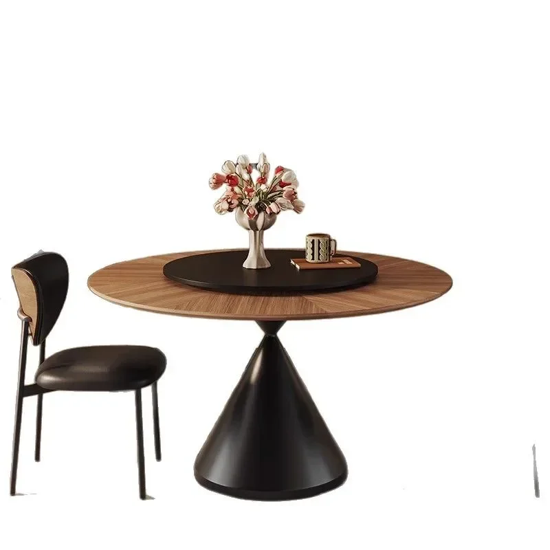 

French antique dining retro household round solid wood round table black walnut parquet minimalist small apartment dining table