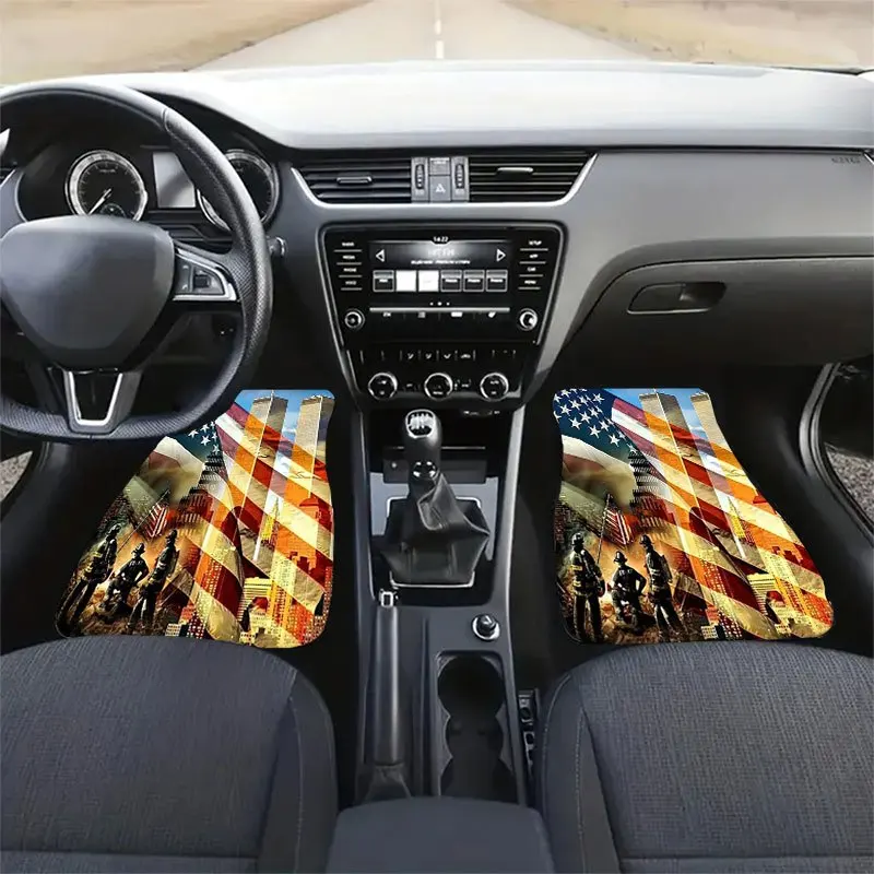 4pcs American Flag Soldier Car Floor Mats Compatible For Fit - -Themed Vehicle Interior With Soldier Design, Anti-Slip Durable &