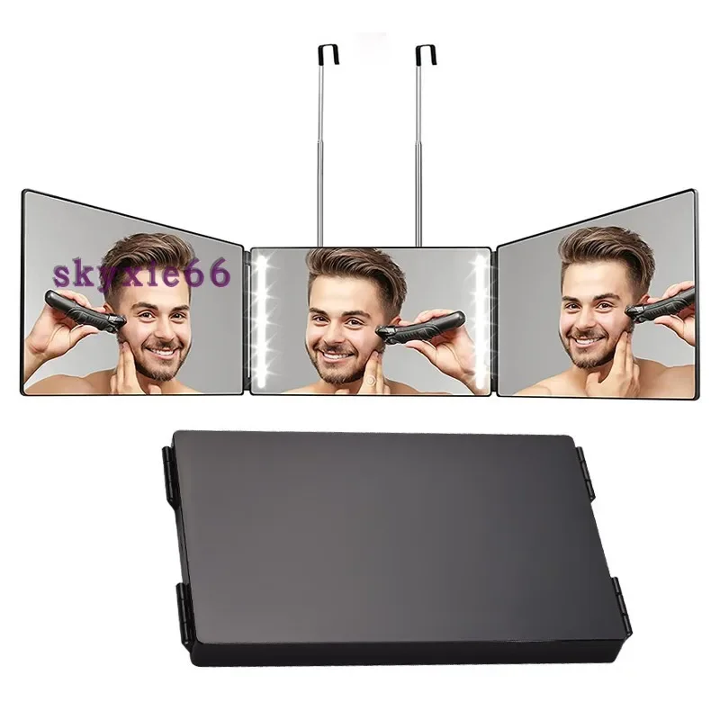 Auto serviço de corte de cabelo espelho retrovisor pendurado portátil corte de cabelo grande espelho dobrável retrátil led espelho de três lados