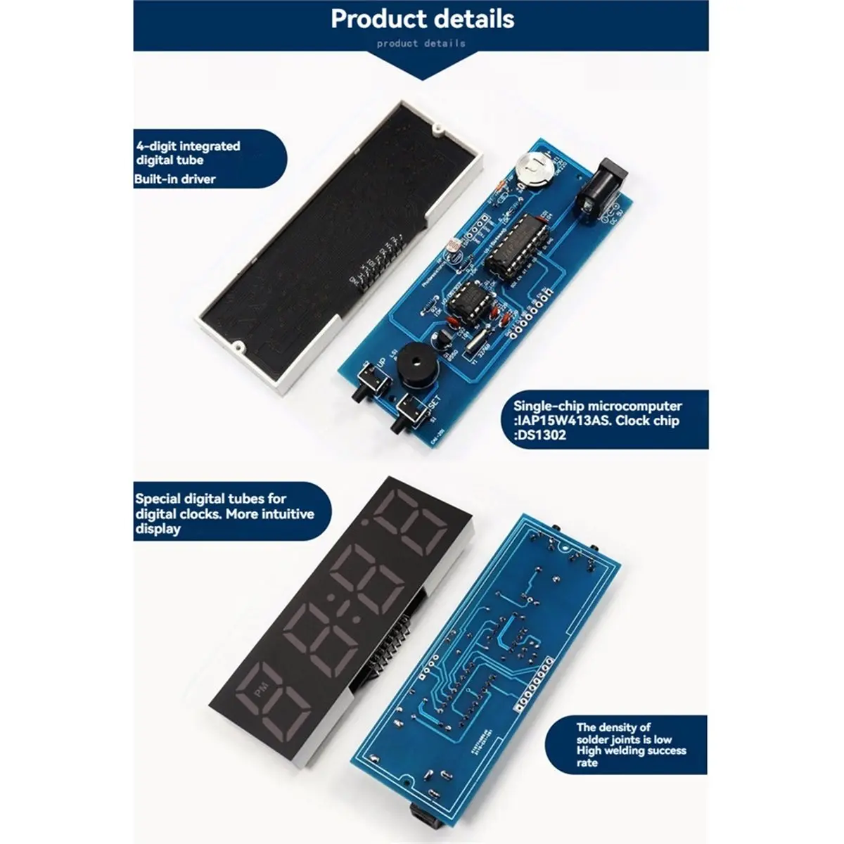 (A99Z] Colorful Electronic Clock DIY Kit Time/Alarm/Date/Day of the Week/Temperature Display Digital Clock Watch Welding