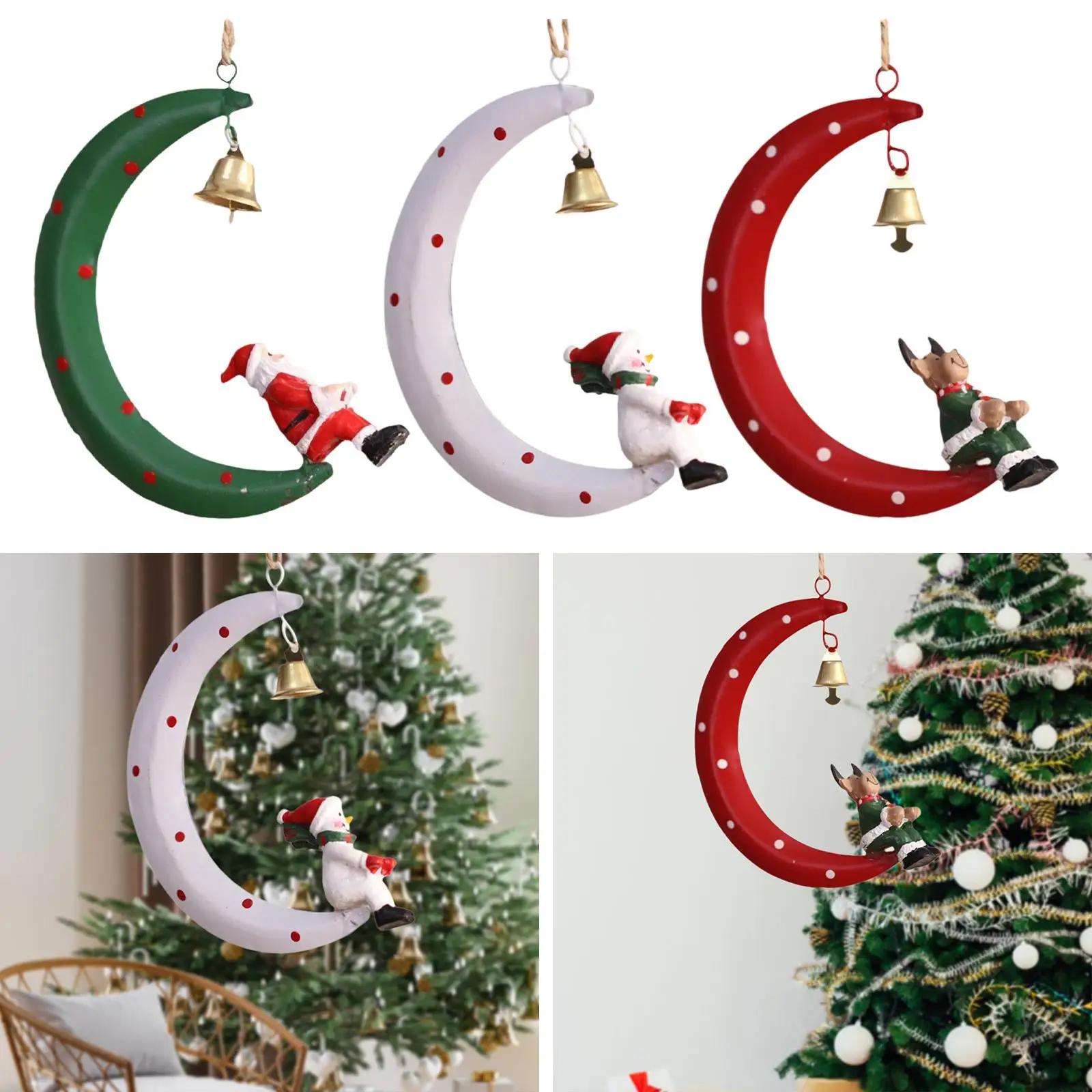 Christmas Pendant Moon Shape Iron Art Easy to Use Home Decor Christmas Tree Ornament for Festival Indoor Party Xmas Gifts Winter