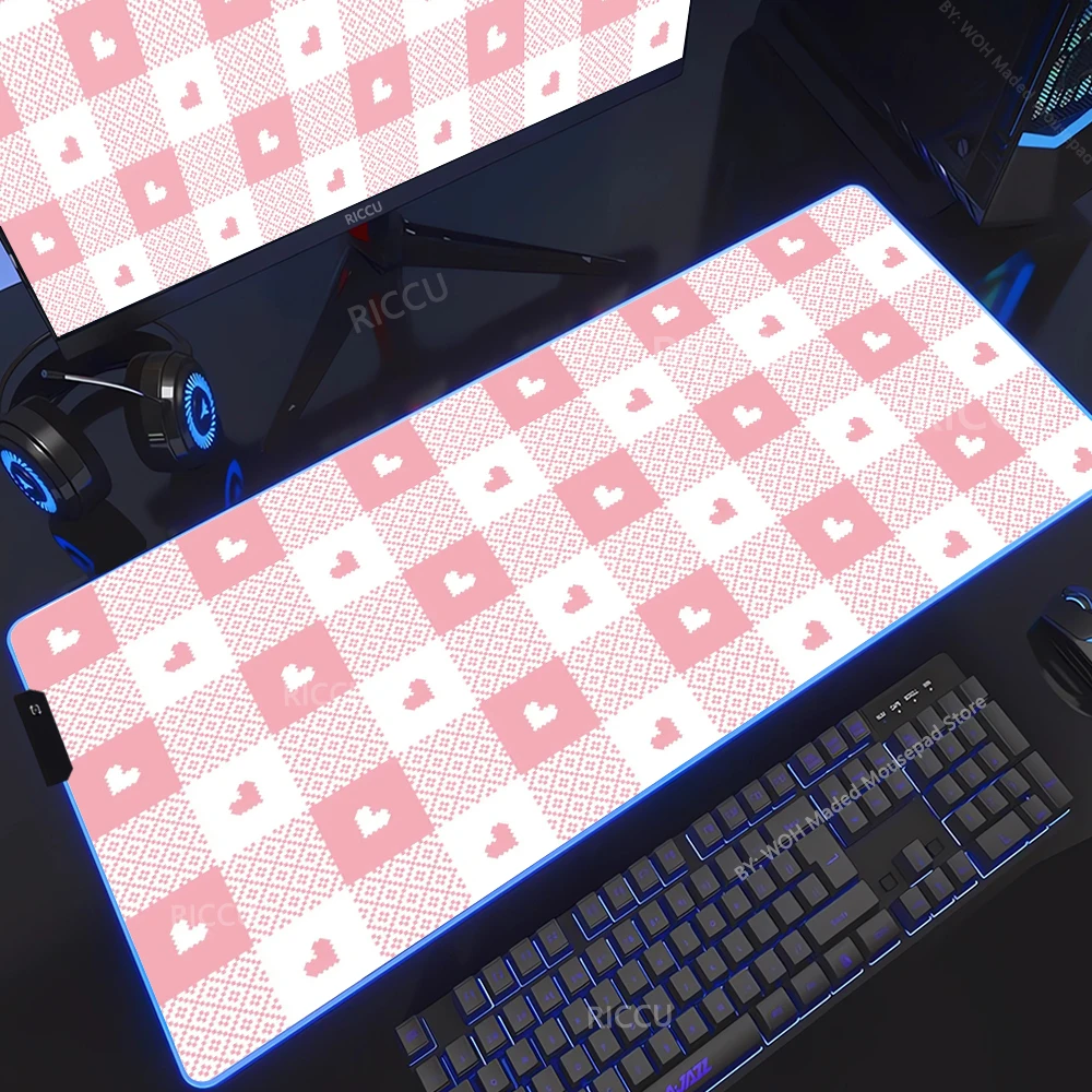 

RGB Large Mouse Pad Grid Love Minimalism Desk Mat Office PC Desk Accessories Stitched Edge Non-Slip Mousepad Rubber Base Deskpad