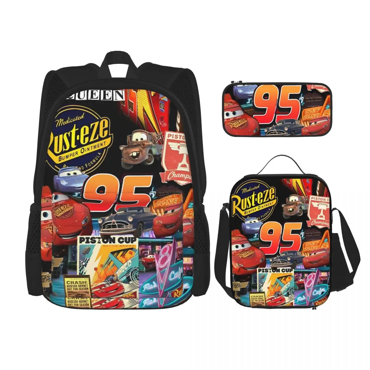 

3pecs/set Рюкзак Lightnings McQueens для школьников, рюкзак для средней школы, сумка для обеда, пенал