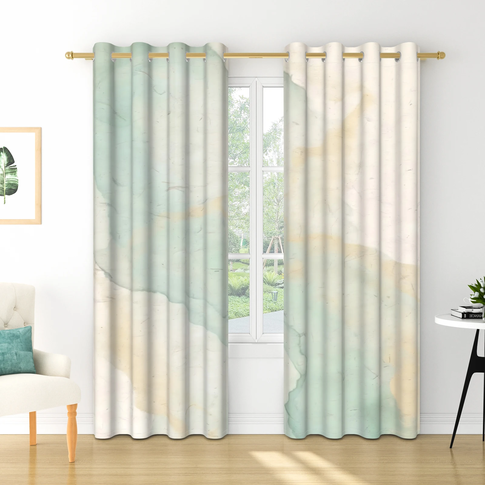 2pcs/set Watercolor Sky Curtains Ombre Cloud Pattern Window Polyester Drapes for Modern Home Living Room Decor Blackout Curtains