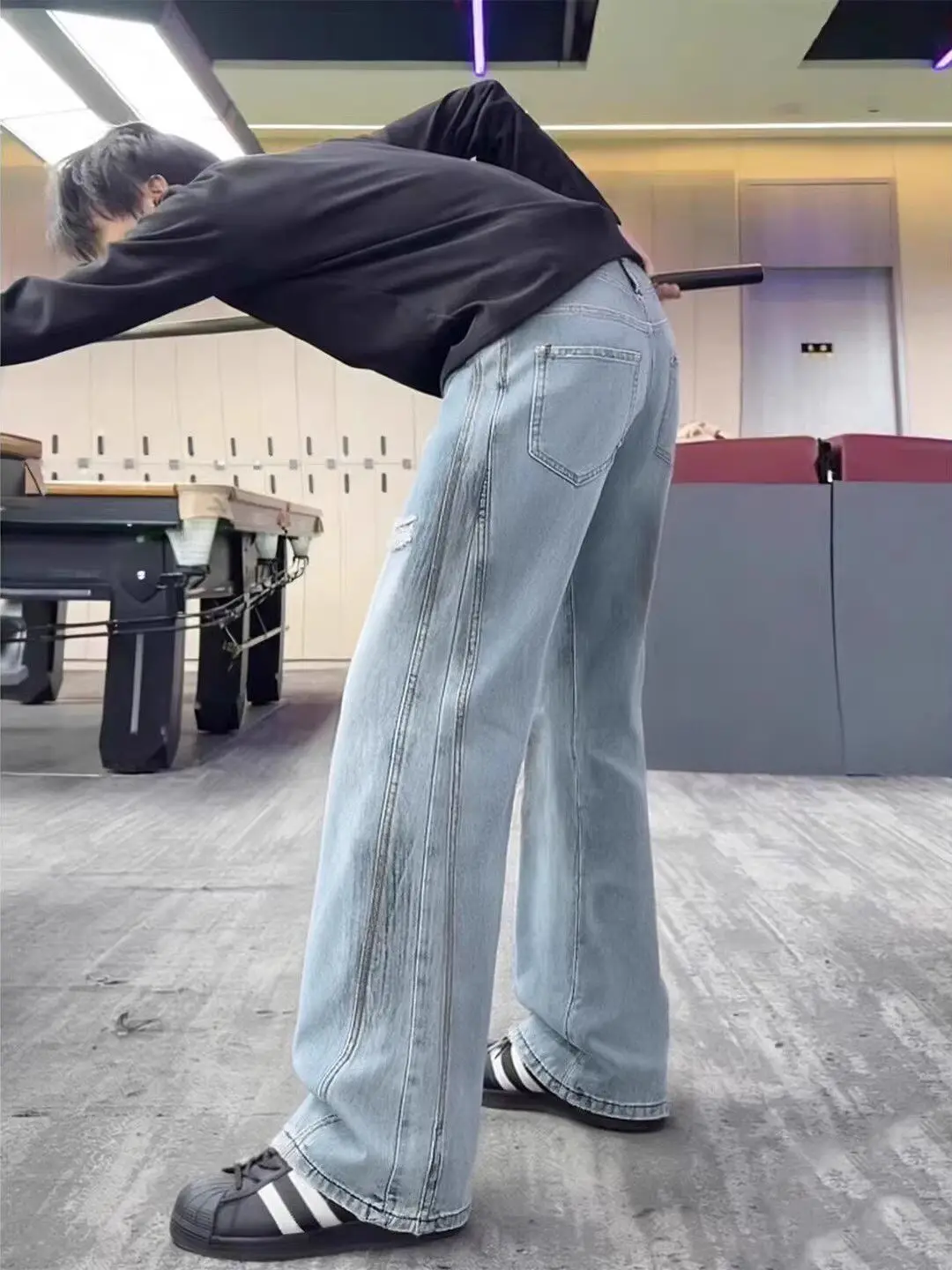 

Light Blue Ripped Denim Jeans Men's Spring Summer American Vibe Waed Knife Pants Leg Lengthening Micro Flared Pants