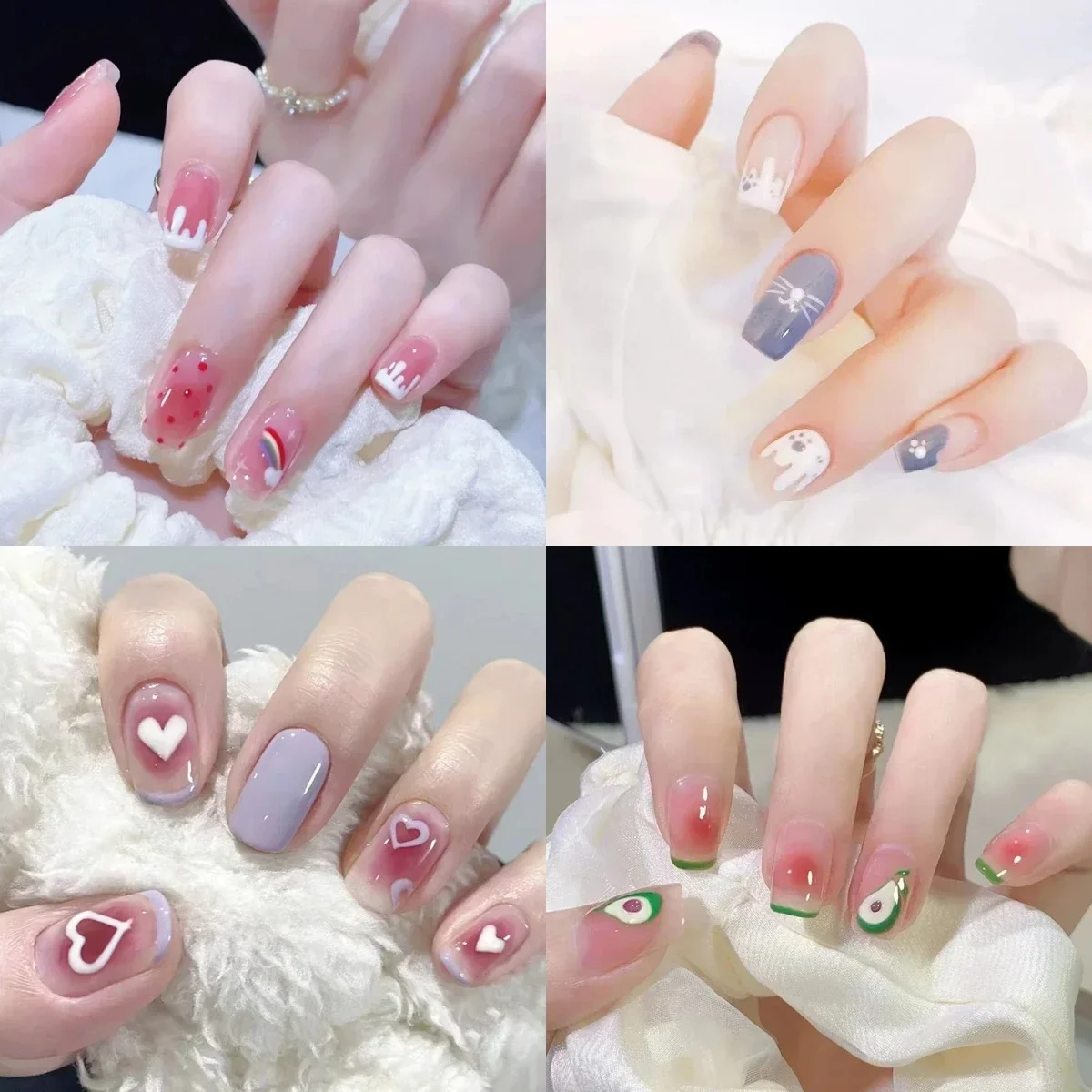 24p doce rosa marshmallow macio bonito gradiente arco-íris manicure arte do prego cobertura completa unhas falsas bailarina imprensa em unhas ponta da arte