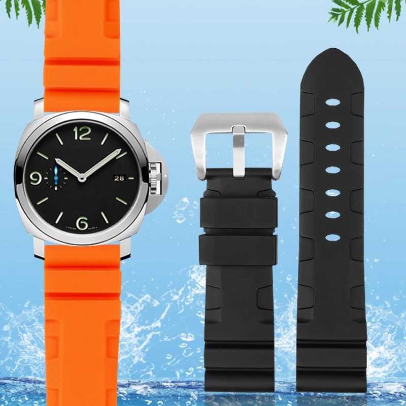 Quality Import Fluoro Rubber Watchband For Panerai Strap For PAM1392/0682 111 441 616  a soft silicone strap 22mm 24mm 26mm