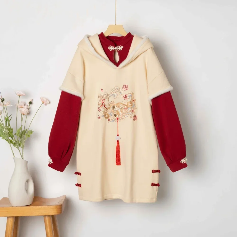 Chinese Style Girls' Retro New Chinese Style Hanfu Sweater Dress Women's Thickened Tang Clothing