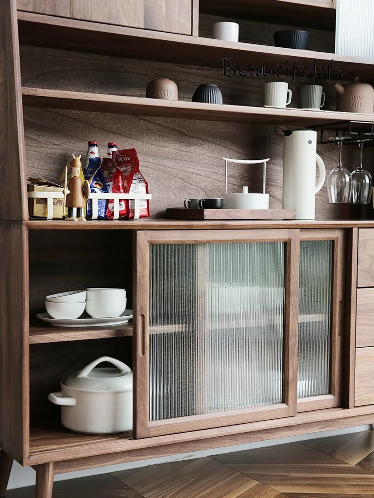 

Nordic Dining Side Black Walnut Locker Japanese Wine Cabinet Integrated Wall Solid Wood Tea Cabinet