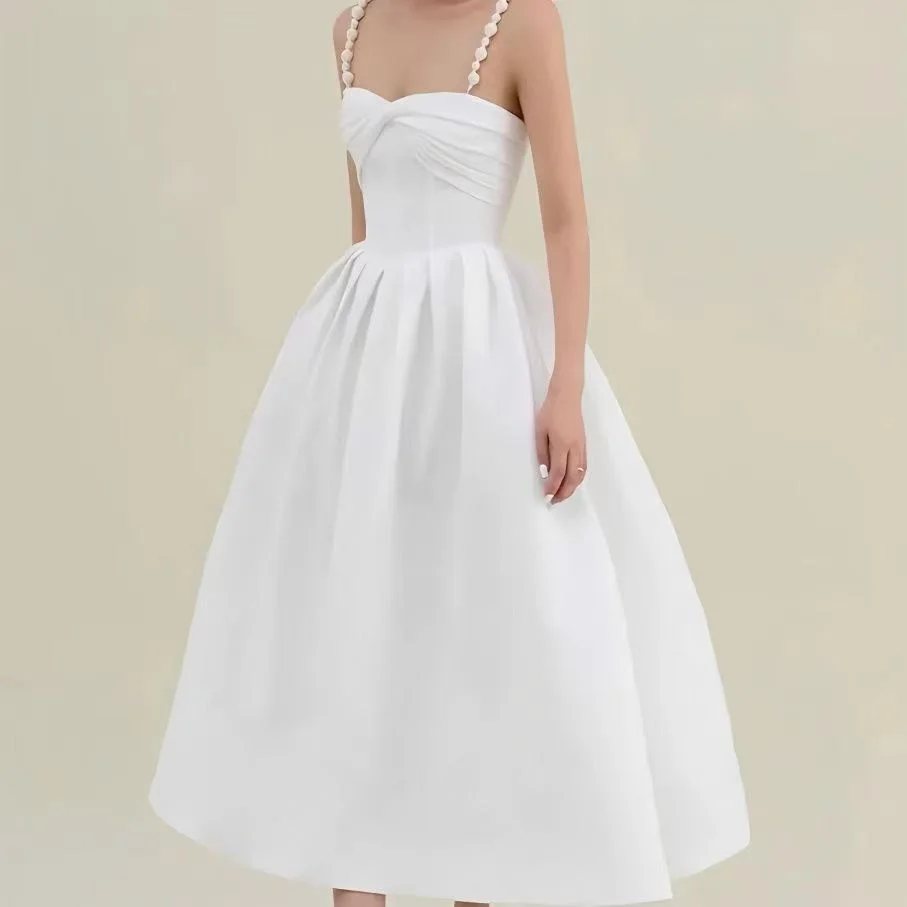 

Korean White Civil Wedding Banquet Evening Debut Strapless Ball Long Dress 011