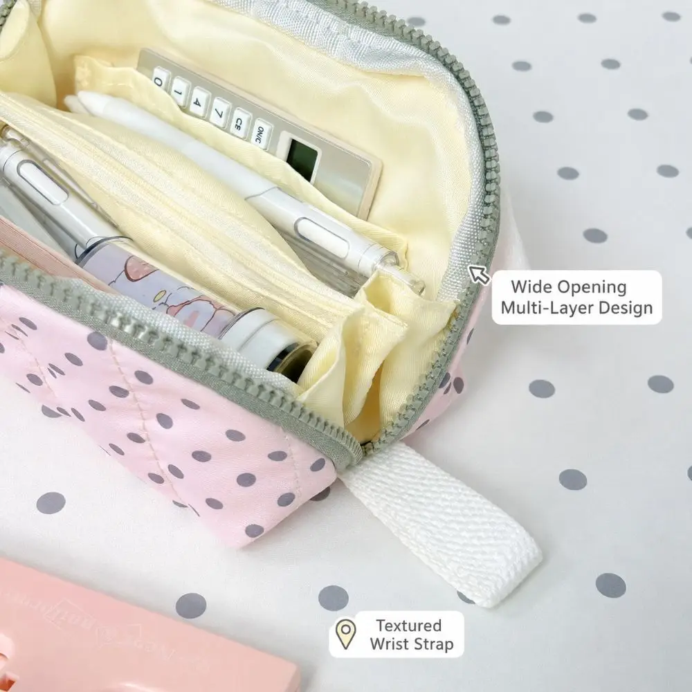 INS Polka Dot Print Pencil Case Shell Shape Multi-Layer Divided Pen Bag Large Capacity Portable Stationery Pouch Women Girls