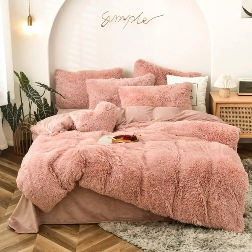 5 PCS Shaggy Duvet Cover Bedding Set - Fluffy Comforter Cover Long Faux Fur Luxury Ultra Soft Cozy (Maroon,King/California King)