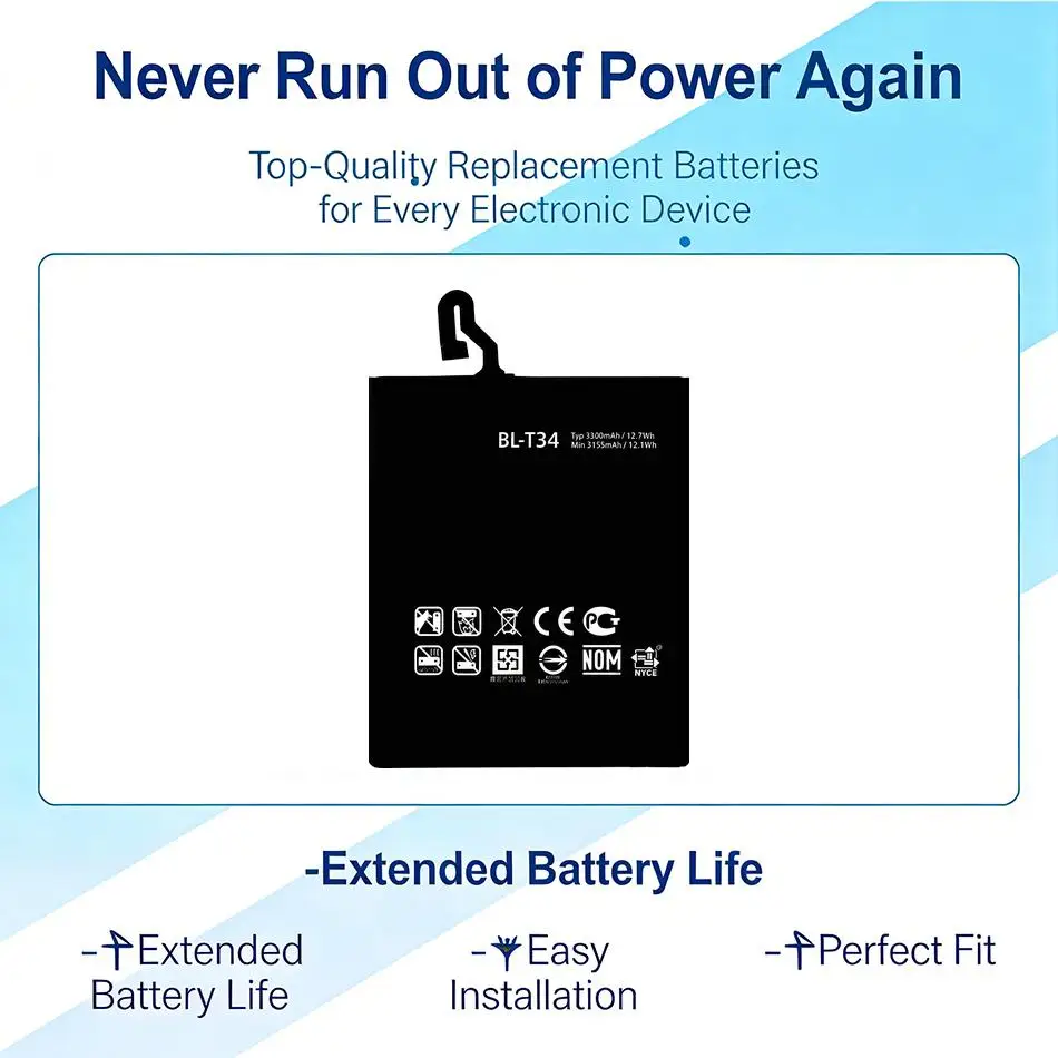

Аккумулятор для мобильного телефона 3300 мАч BL-T34 для LG V30 V30+ V30A H930 H932 LS998, прочный, долговечный