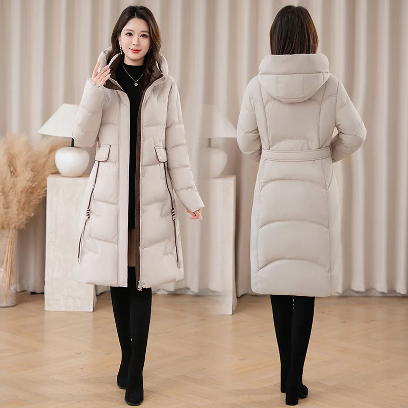 سترة نسائية باركاس بغطاء للرأس وسحاب سميك كاجوال وأكمام طويلة معاطف متوسطة الطول بجيوب ملابس خارجية أنيقة دافئة للخريف والشتاء #2