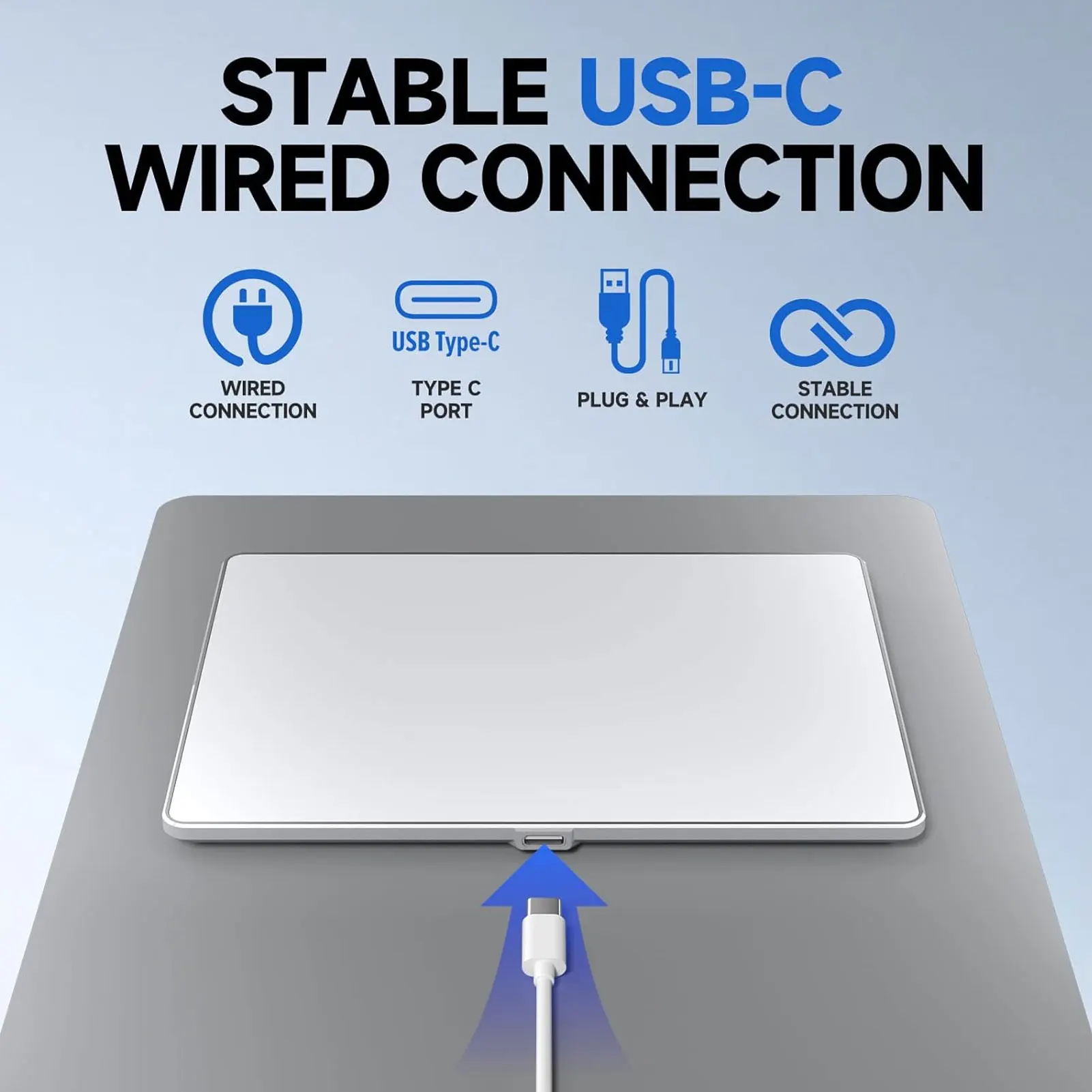 Wired USB Trackpad Large Slim Aluminum Alloy Portable Touchpad Mouse with Multi Gesture for Computer Desktop Laptop