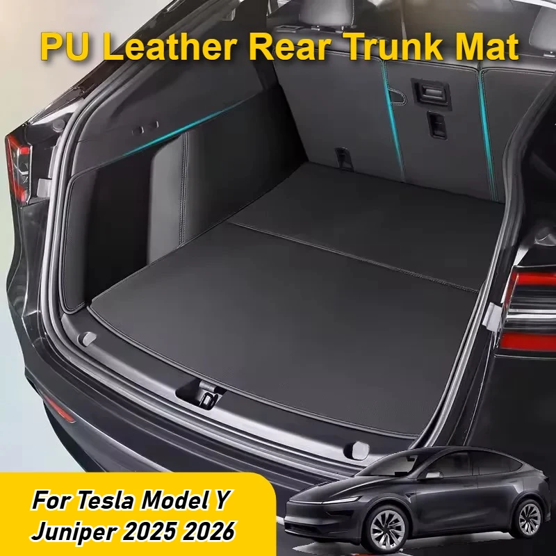 

Full coverage Trunk Mat for Tesla Model Y Juniper 2025 2026 PU Leather Car Seat Backrest Anti - Kick Protective Pad Cargo Liner