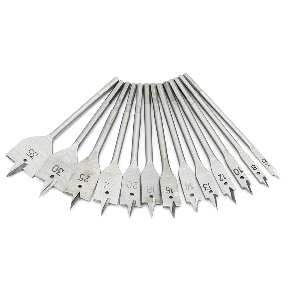 Set mata bor Spade datar pekerjaan kayu, alat pemotong Shank Hex 1/4 "13 buah 6-35mm