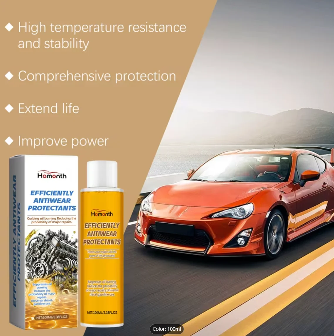 Engine Anti-Wear Protection Agent, fast-acting, safe and non-toxic oil additive, suitable for engine maintenance, making driving