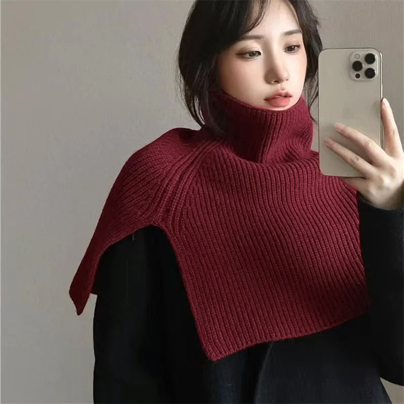 Women Knitted Shawl Female Autumn Winter Air-conditioned Room Knitted Cross Shawl Fashion Scarf Split Scarf Cape