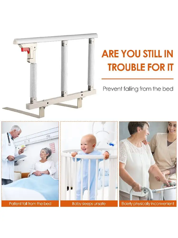 Barrière de lit pliable de 70 cm, cadre de main courante de chevet, aide à se lever pour les personnes âgées, garde-corps de chevet fixe anti-chute