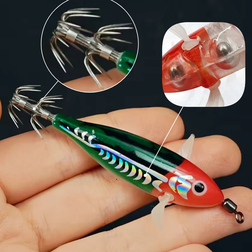 5 Stück/Set UV Horizontal Squid Jig Leuchtend im Dunkeln Salzwasser-Hartköder Egi Set 8cm Leuchtende Garnelen-Angelköder – Detail 2