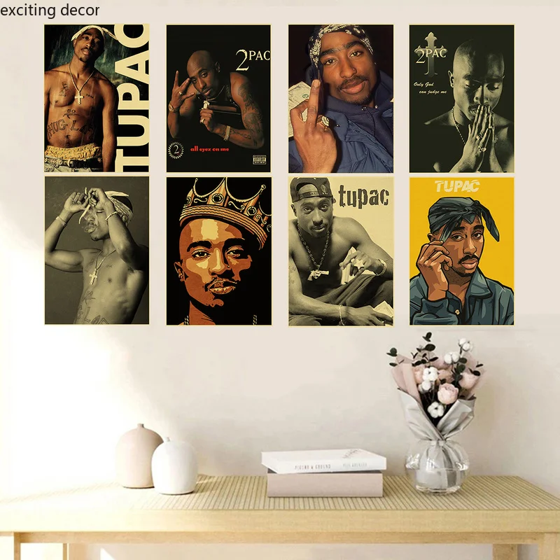 Hip Hop Singer Tupac Poster Print Posters Rapper 2PAC Kraft Paper Vintage Home Room Bar Cafe Decor Aesthetic Art Wall Painting