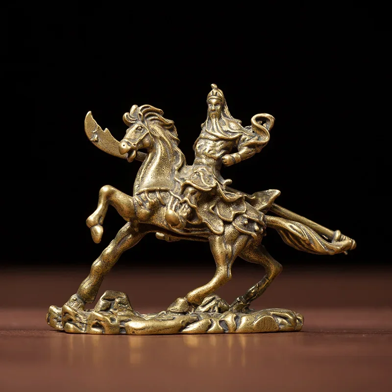 1/2Pcs Brass Horse Riding Guan Gong Antique Ornament Office Coffee Table Ornament