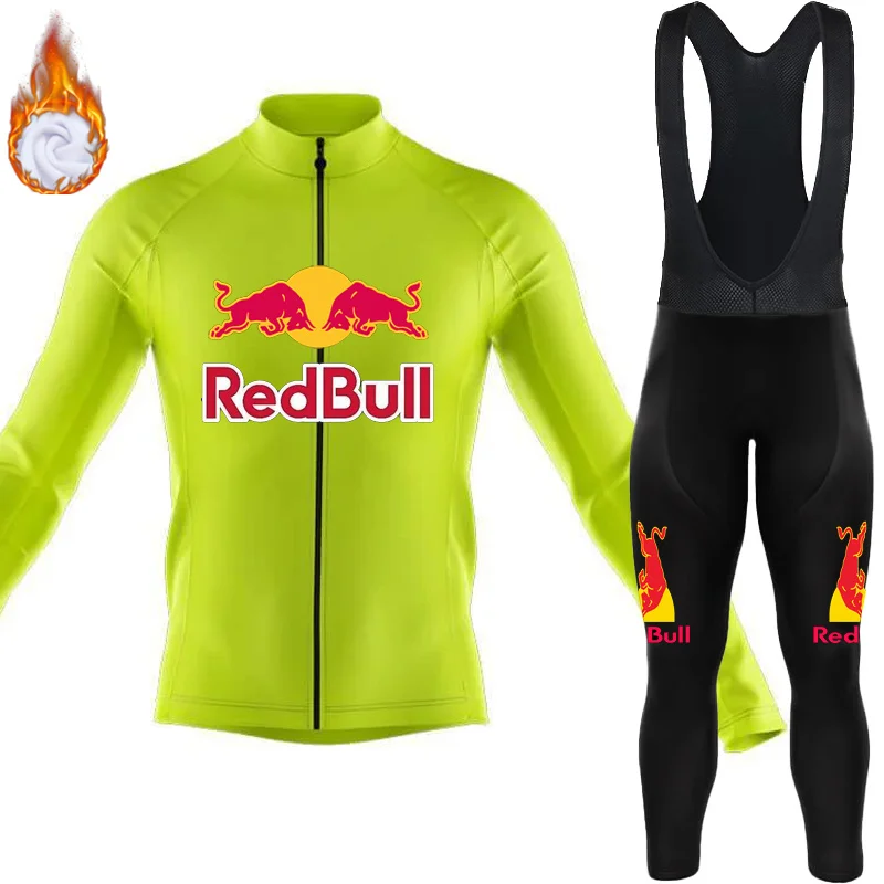 Men\'s Cycling Clothing Thermal Fleece Jersey Red Bull Man Pro Team 2024 Sports Wear Mtb Costume Bike Winter Set Uniform Jacket