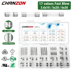 17 Value Glass Fuse Kit 3.6x10 5x20 6x30 Fast Blow Tube 0.5A 1A 2A 2.5A 3A 4A 5A 8A 10A 15A 125V 250V 5x20mm 6x30mm Assortment