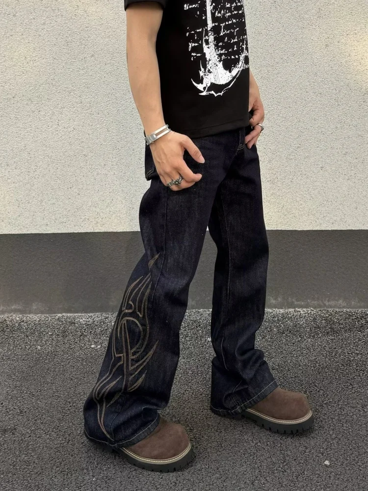2026 Cyber Y2K Streetwear Totem Embroidery Black Baggy Jeans Pants For Men Clothing Straight Cotton Long Trousers Ropa Hombre