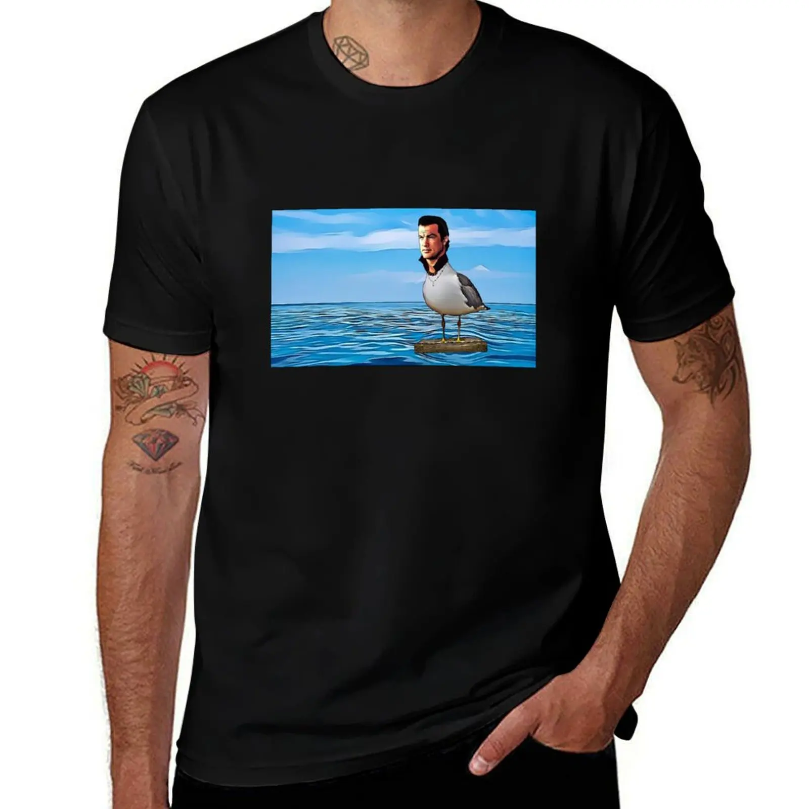 Steven Seagull at Sea T-Shirt All Match Print Short Sleeve Top T-Shirt