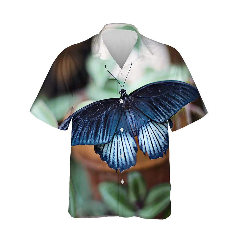 

Jumeast 3D Butterfly Print Hawaiian Mens Shirts Oversized Single Breasted T-shirty Short Sleeve Shirt For Men Drip Beachwear Top