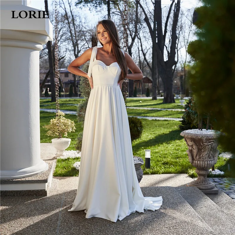 

LORIE Ivory A Line Wedding Dresses Spagnetti Straps Satin Bridal Dress Beach Sweetheart Neck Party Gowns 2023