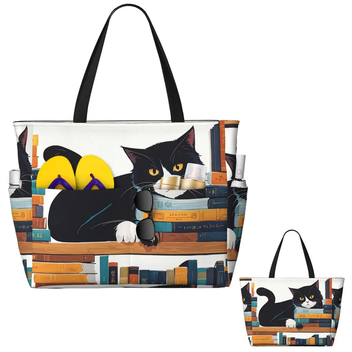 

Милый смокинг с котом и книжным магазином, пляжная сумка-тоут, спортивная сумка для спортзала, йоги, большая сумка-тоут, женская дорожная сумка, сумка для фитнеса