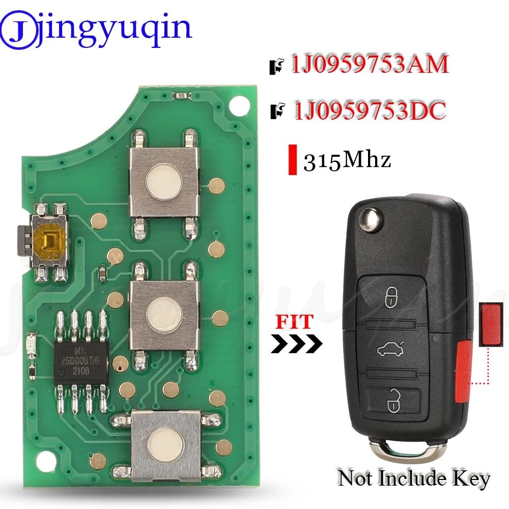 Jingyuqin 4 przyciski zdalnego kluczyka obwodu pokładzie Fob 315MHZ 1J0959753AM / 1J0959753DC dla VW Volkswagen Golf 2009 NBG92596263