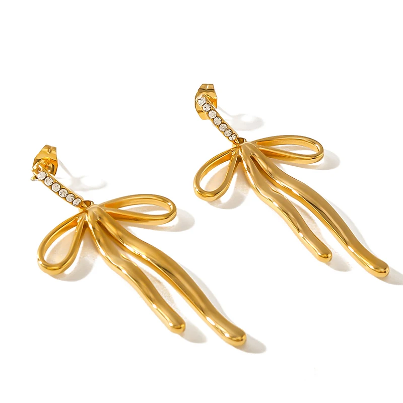 PRISCA | Bowknot Earring for Women and Girl Stainless Steel Korean Fashion Cute Jewelry Gold Charms New
