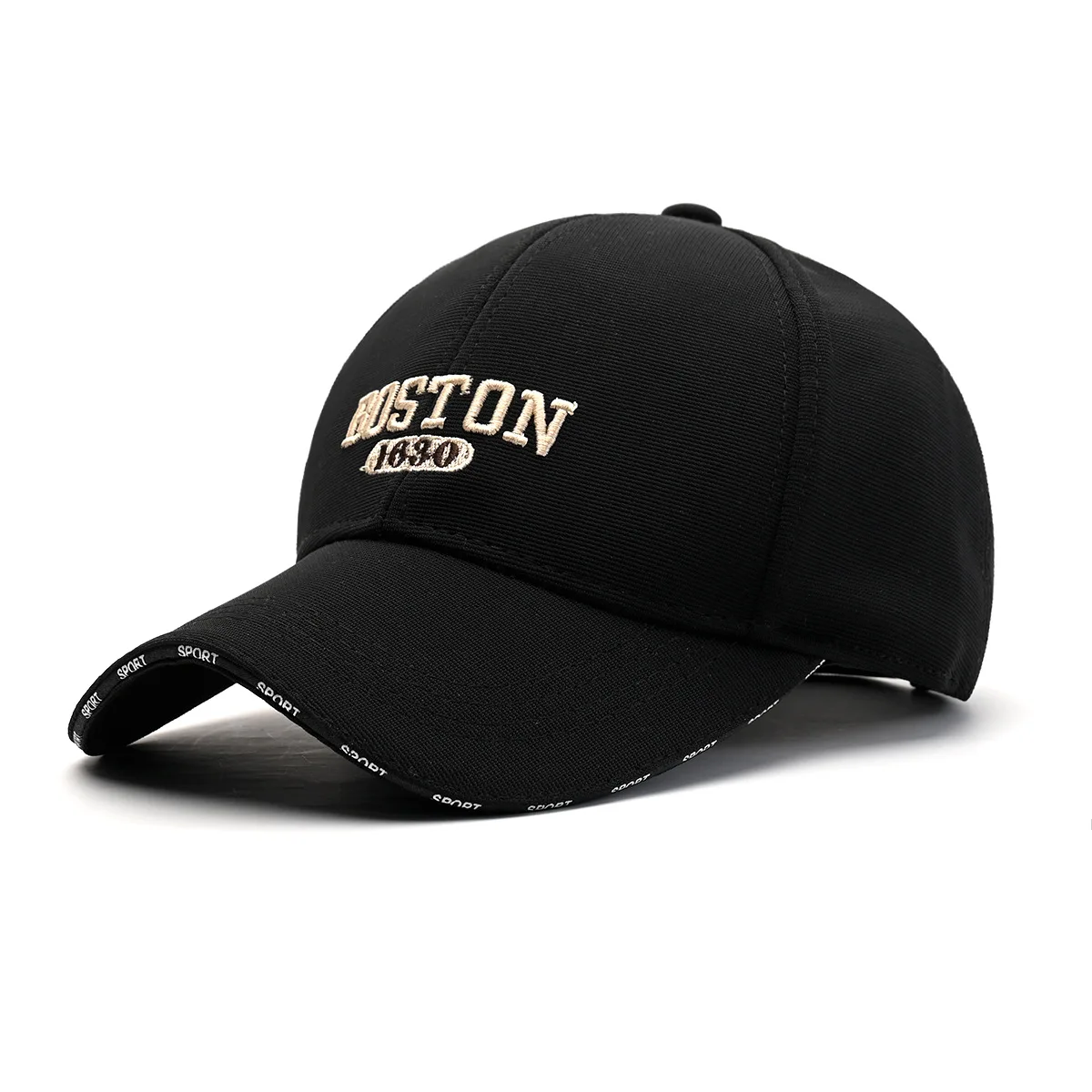 Unisex Embroidery Long Brim Baseball Cap, Sandwich Stair Cloth Sun Protection Casual Peaked Hat for Spring Summer
