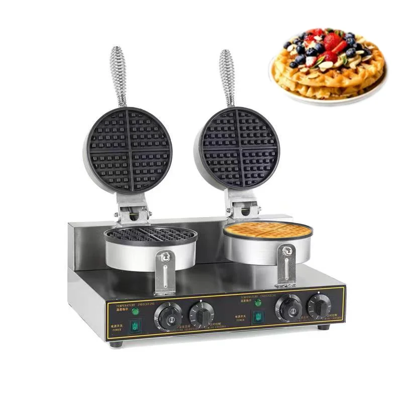 Double-Head Electric Waffle Maker 170mm Nonstick Plate Cake Baking Machine Round Waffle Gaufriers Kitchen Commercial Appliance